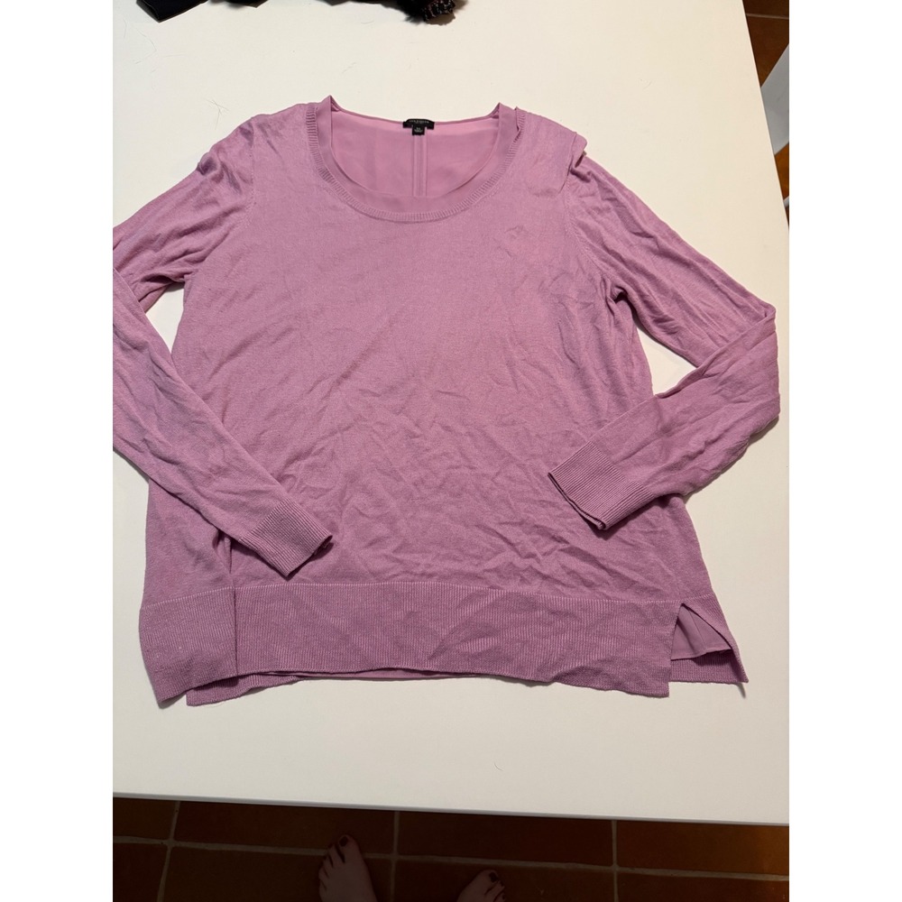 Ann Taylor Mixed Media Layered Look Sweater Lavender Pink Long Sleeve XL - Picture 4 of 6